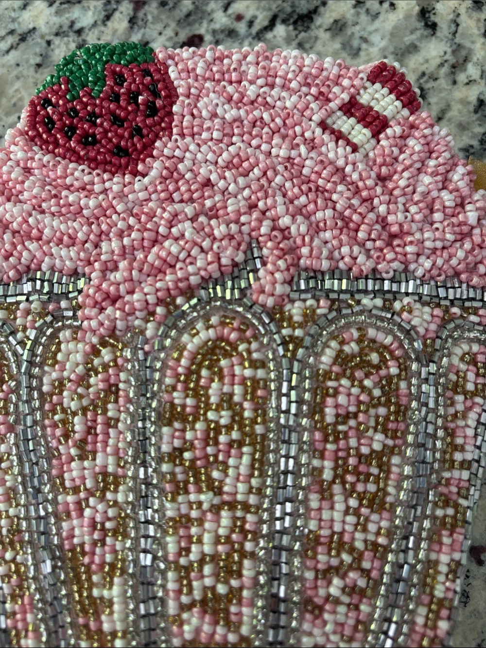 Made in India Beaded Pink and Silver Strawberry Milkshake Crossbody Bag - Picture 12 of 12
